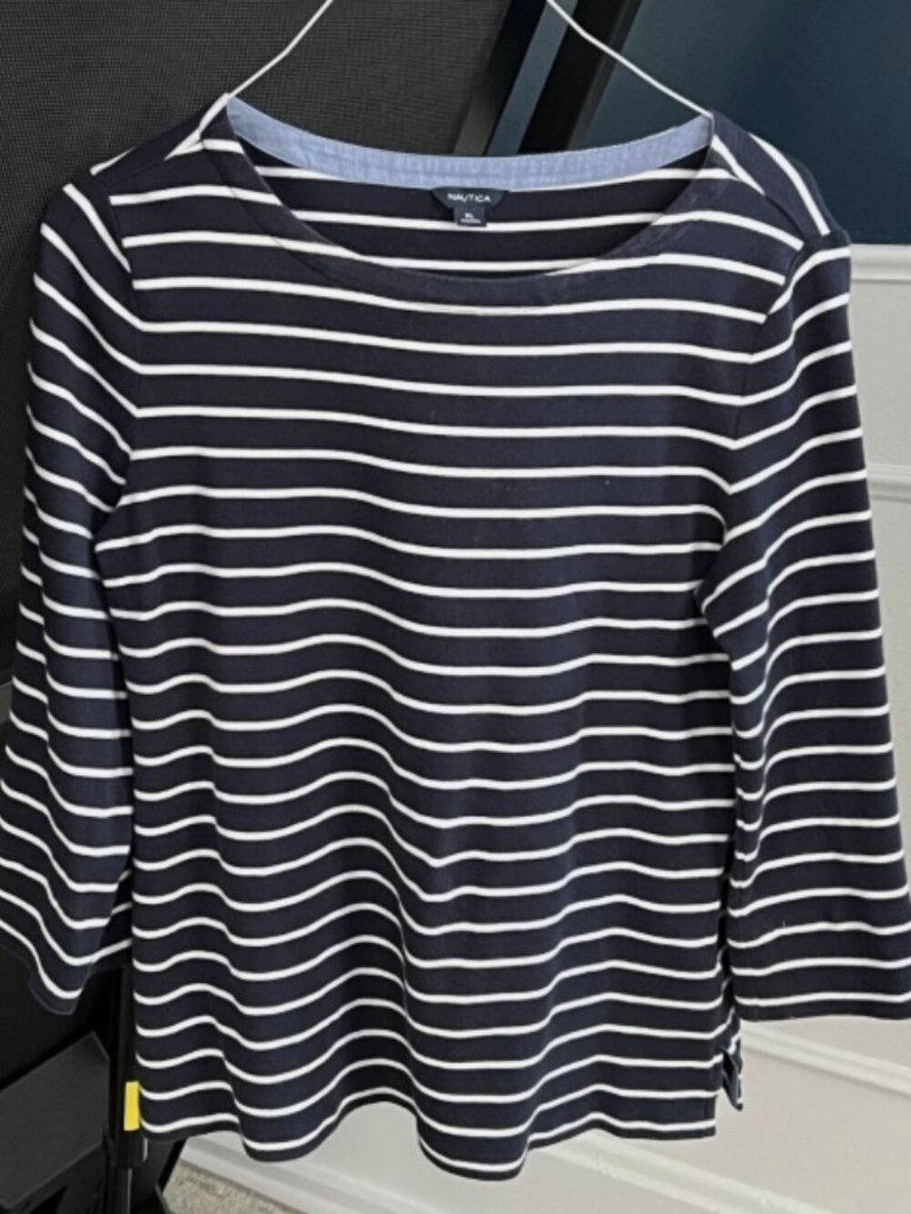 Nautica Women's Navy Blue Comfortable Long Sleeve Striped Boatneck Top XL